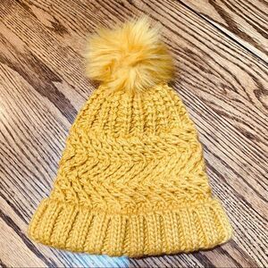 Gold Knitted Beanie with Pom-Pom One size Stretchy thick Layered for warmth